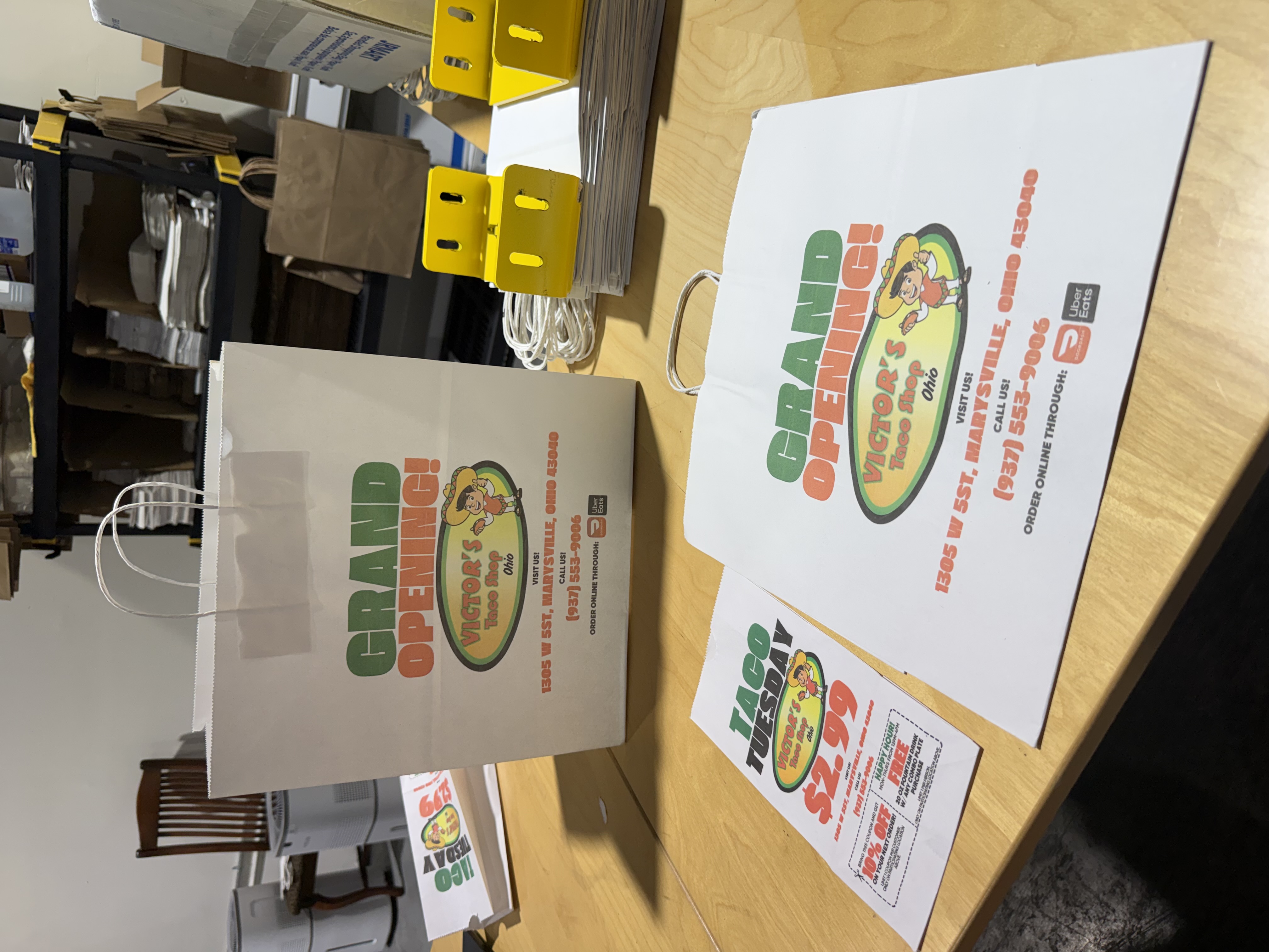 Victor's Taco Shop paper bag printed with a coupon